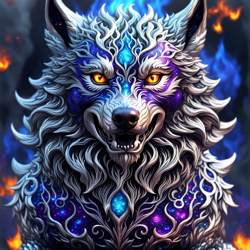 Fiery Lava Wolf Demon in Digital Art Style