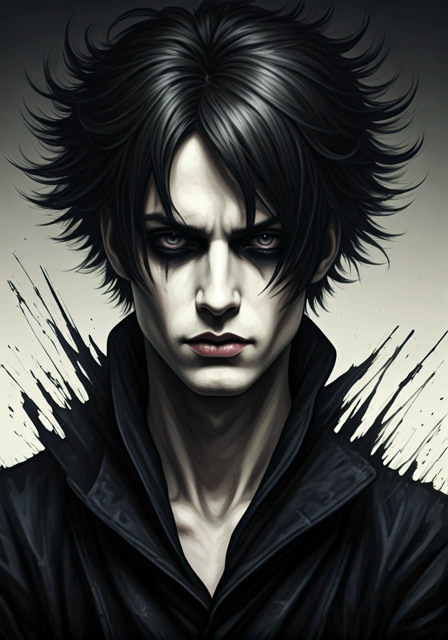 A captivating portrait of a person with striking, dramatic f...