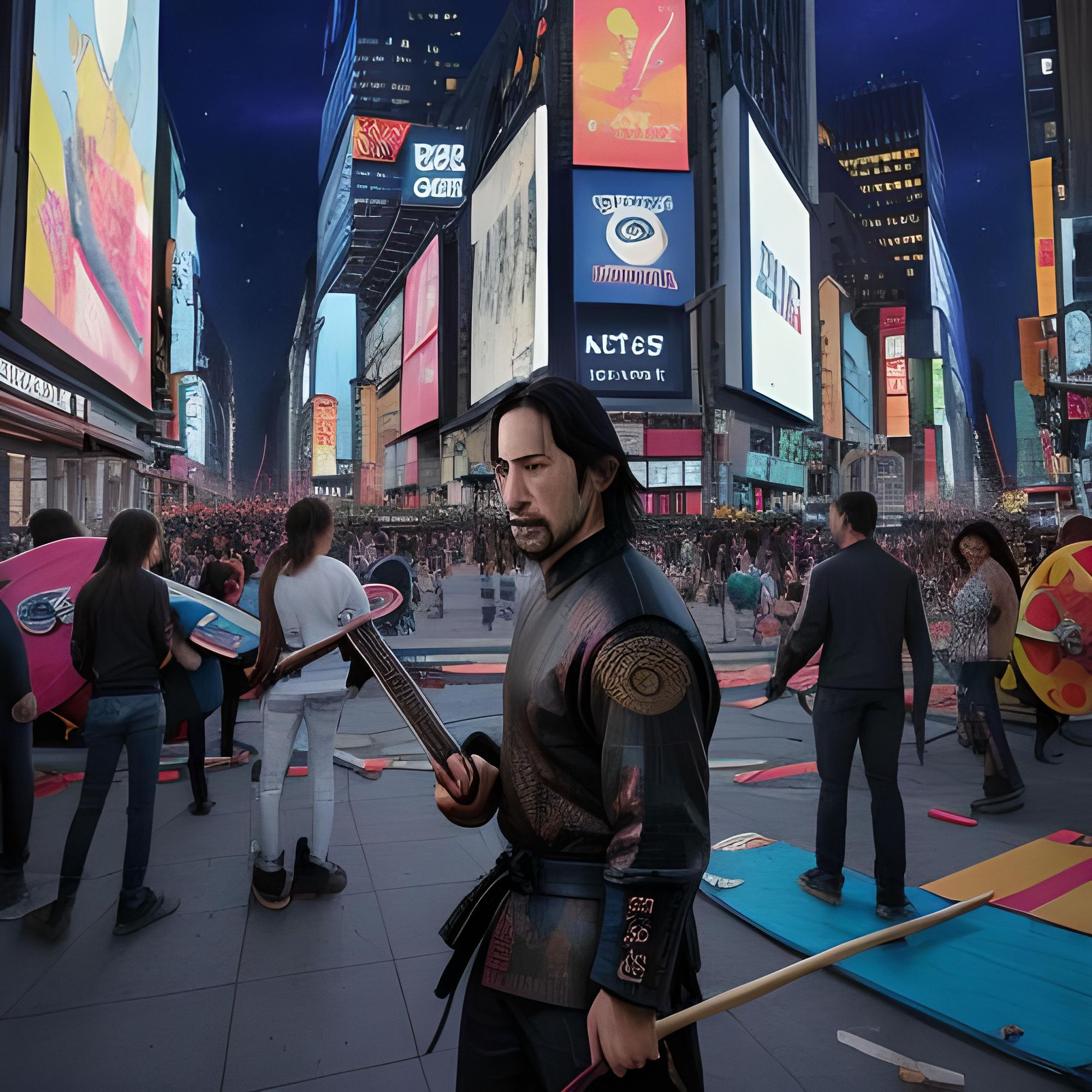 Prompt for AI Art Generator:

"Create an image of a modern samurai, resembling Keanu Reeves, dressed in a stylish yet traditional samurai ou...