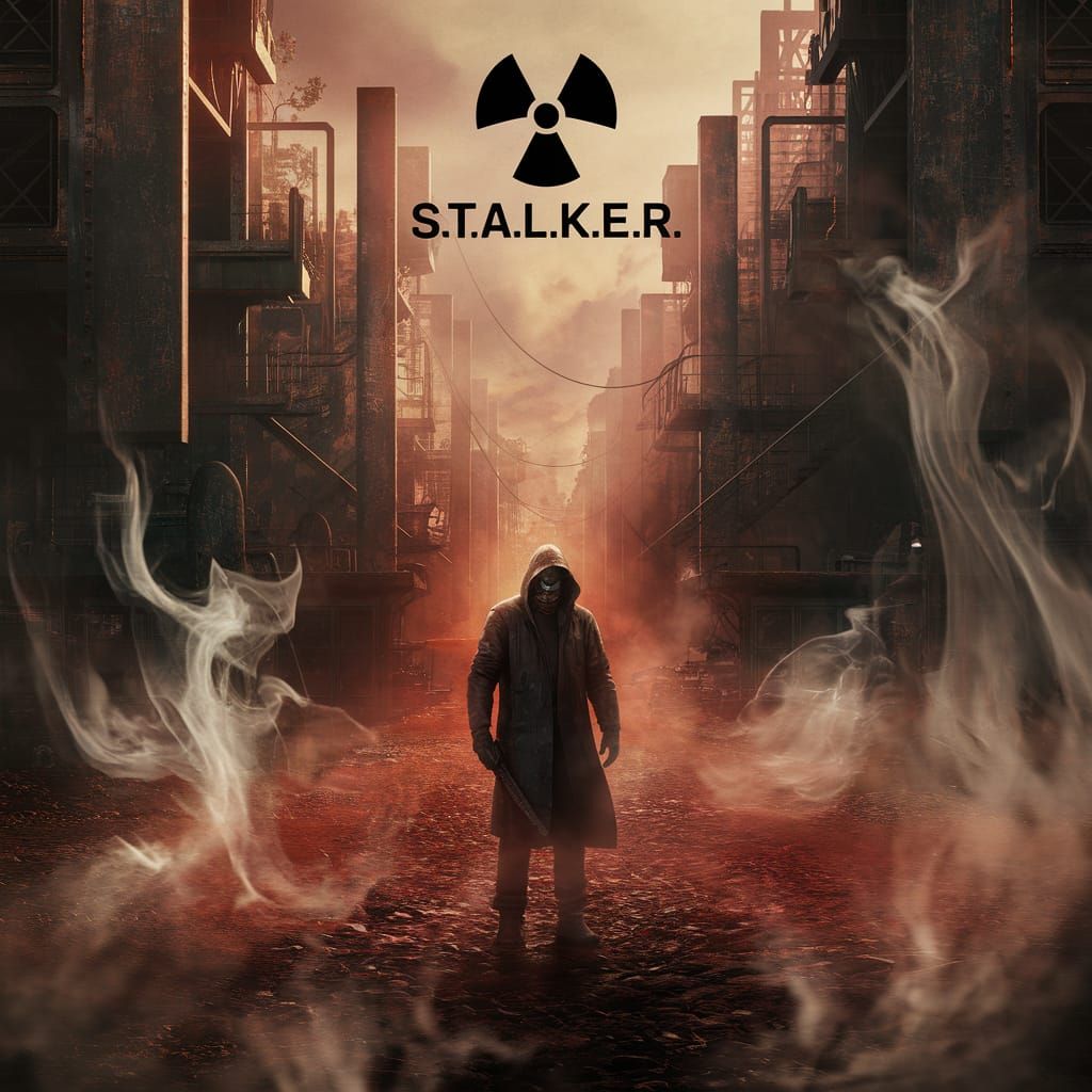 Futuristic and grim CD cover inspired by S.T.A.L.K.E.R., ruined city, rusty metal structures, radioactive ...  by @Barabashka