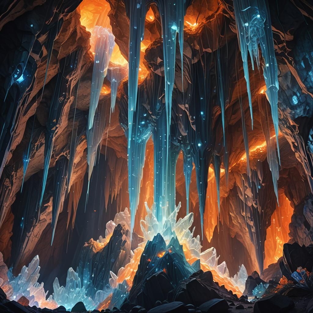 Glistening Spider Silk Cave with Crystalline Formations