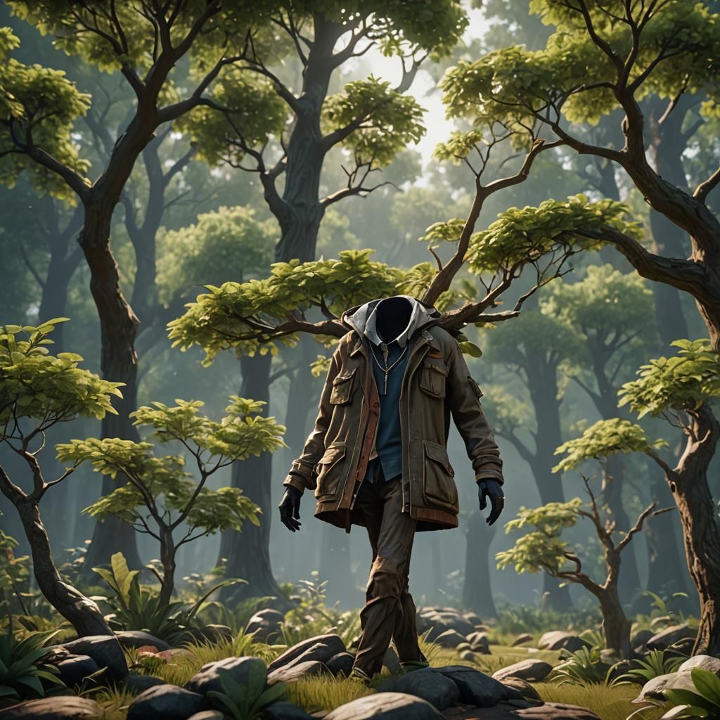 A tree wearing clothes as a human