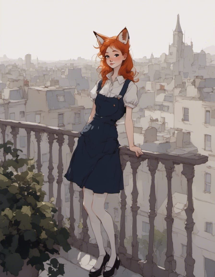 Adorable Fox-girl VIXEN standing on a balcony.