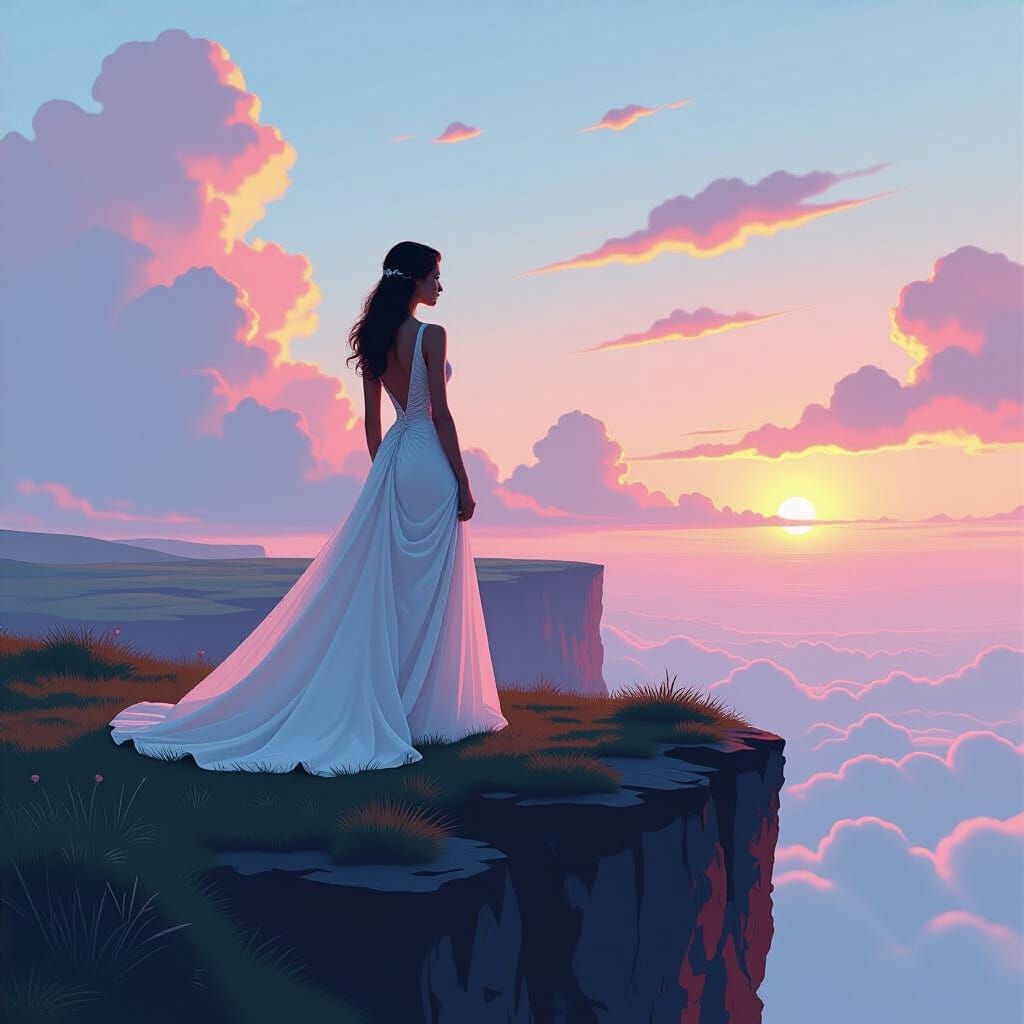 Elegant Woman on Cliff, Digital Painting