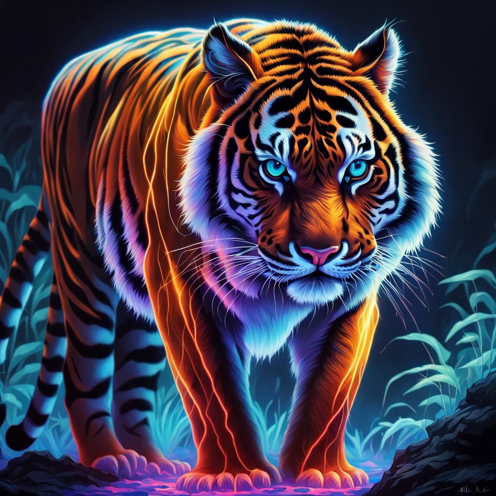 Black light poster of a tiger in a sharp photograph by Tsuyoshi Nagano ...