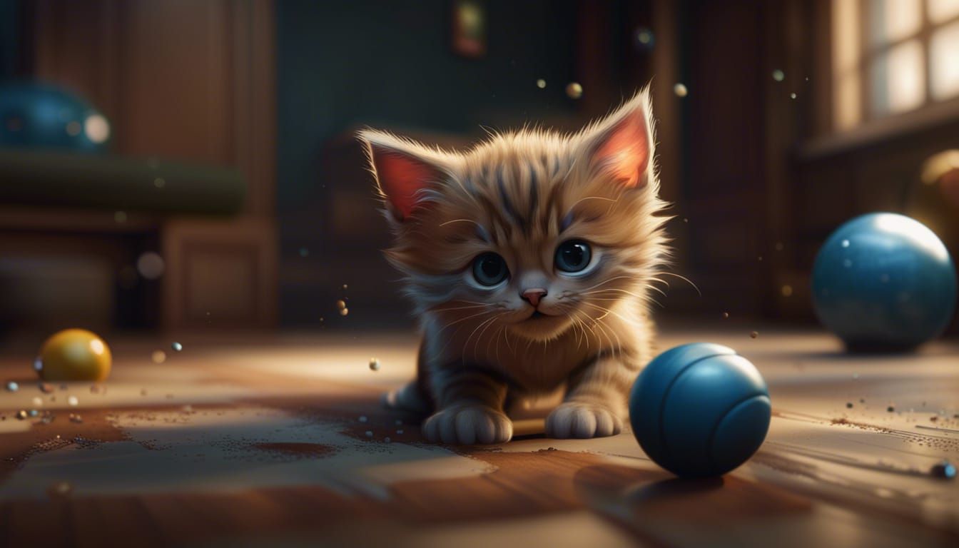 Cute kitten play with a ball - AI Generated Artwork - NightCafe Creator