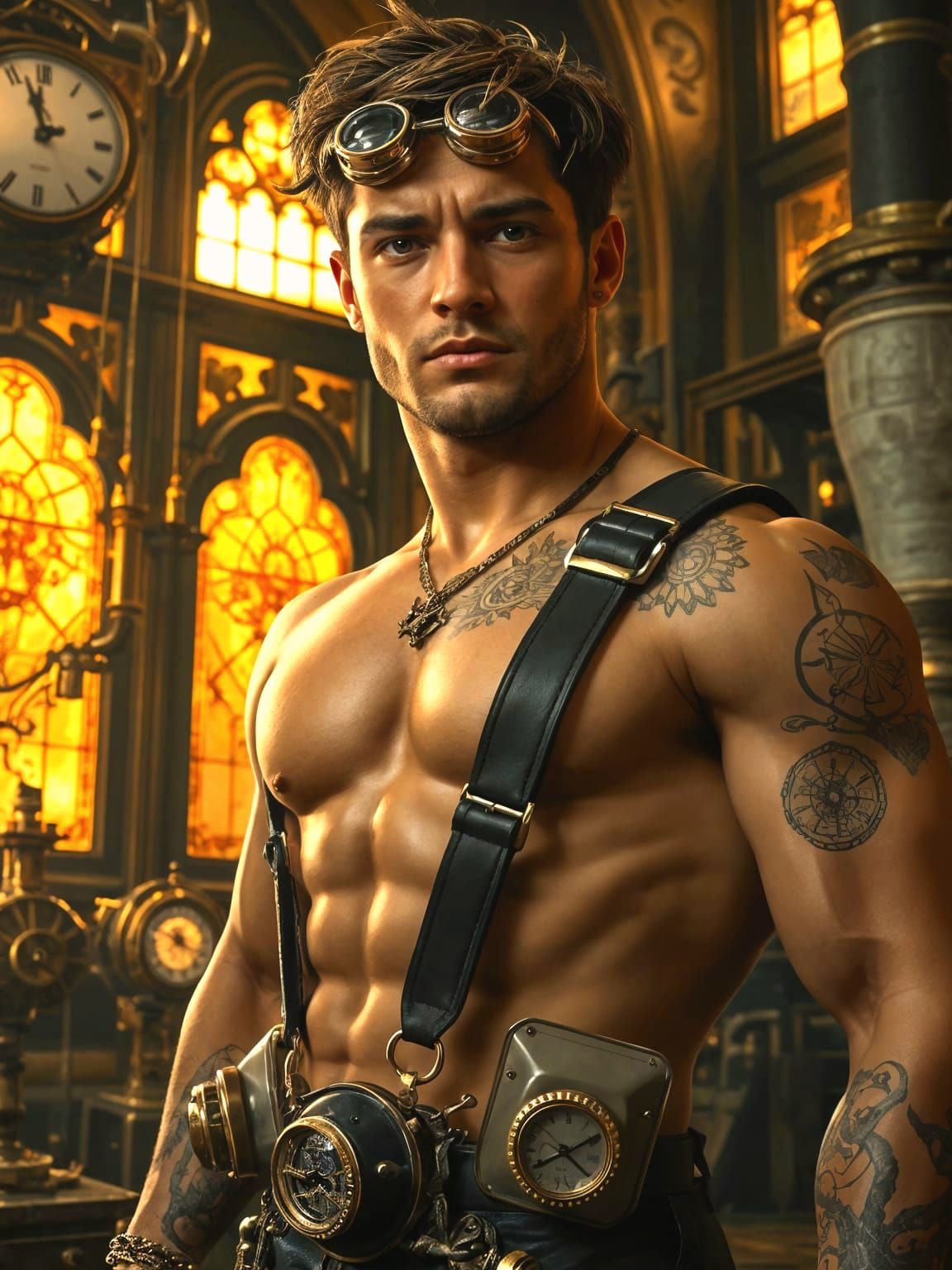 Clockpunk Mastermind in Opulent Workshop