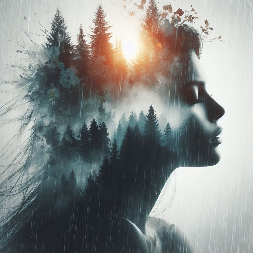 double exposure beautiful fantasy DALL-E 3 portrait landscap...