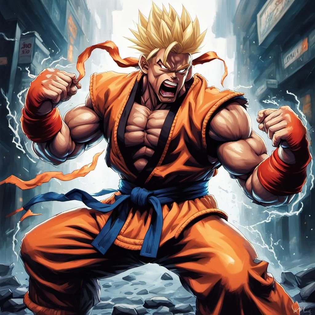 Goku SuperSayian if he were in the Street Fighter universe