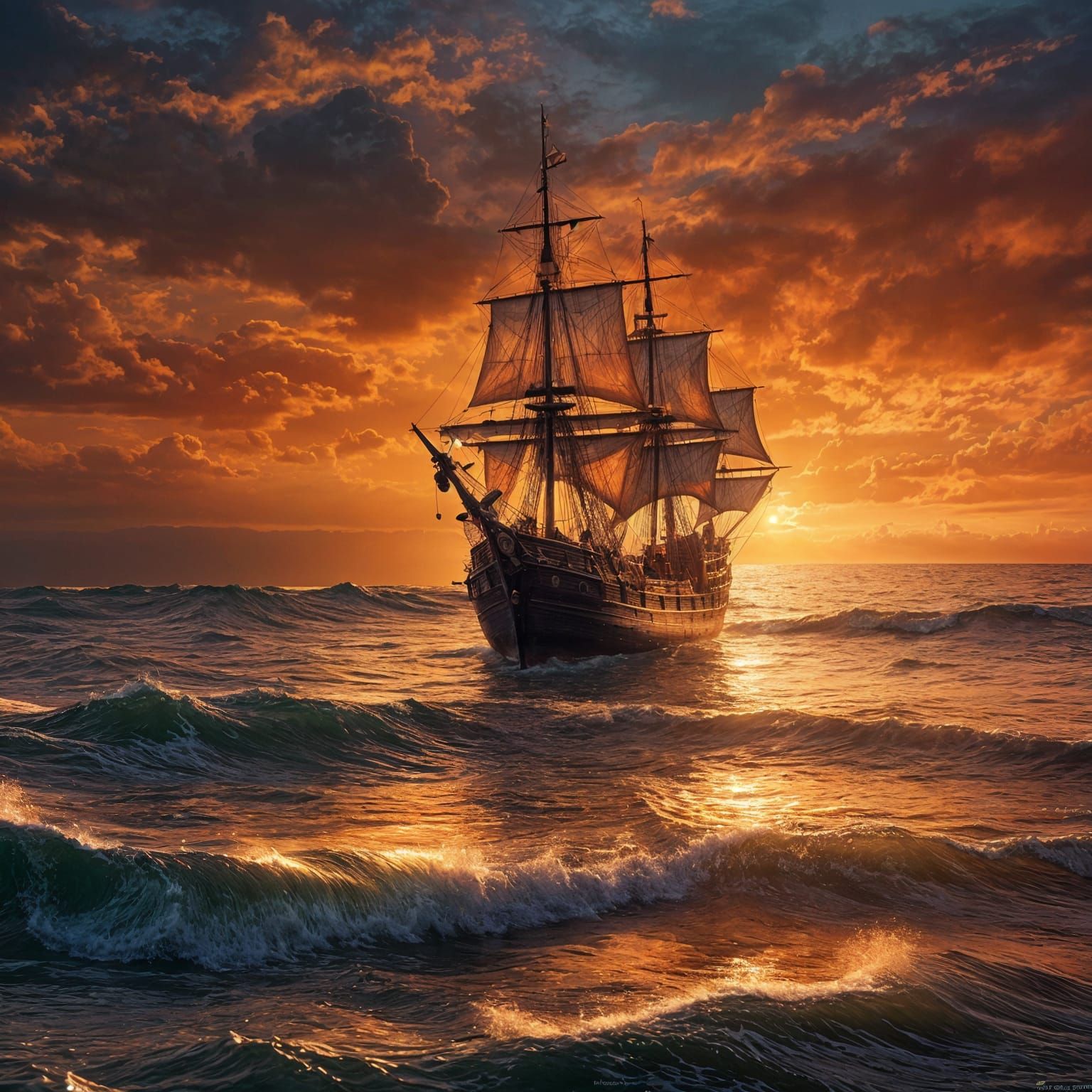 Spanish Galleon at Dusk in Hyper Realistic Style