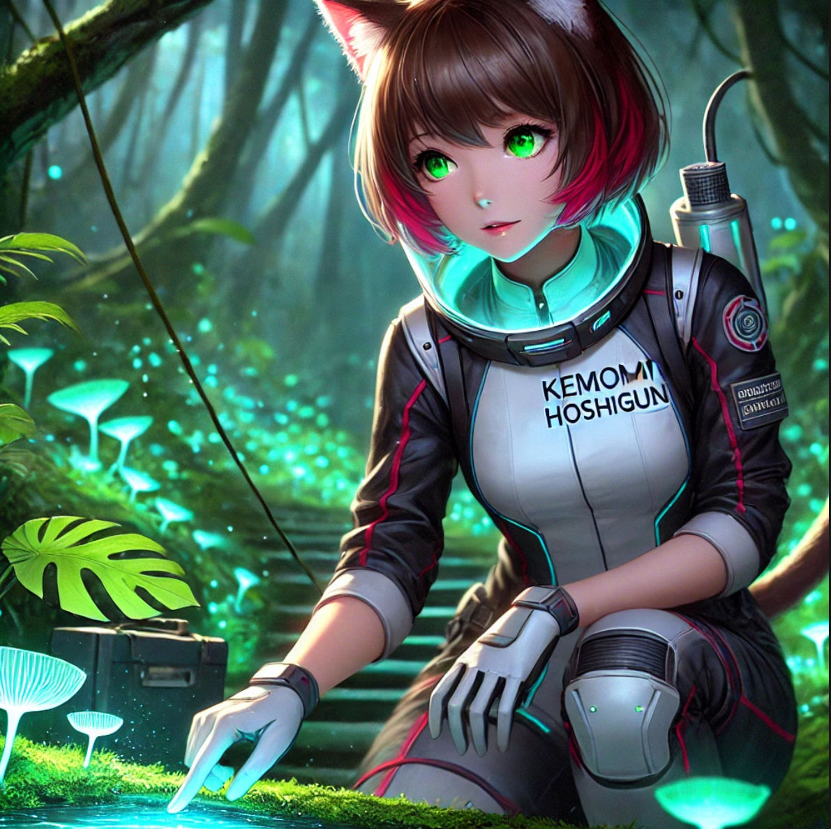 Lieutenant Swiftspark, of the Kemomimi Hoshigun exploring, and collecting samples