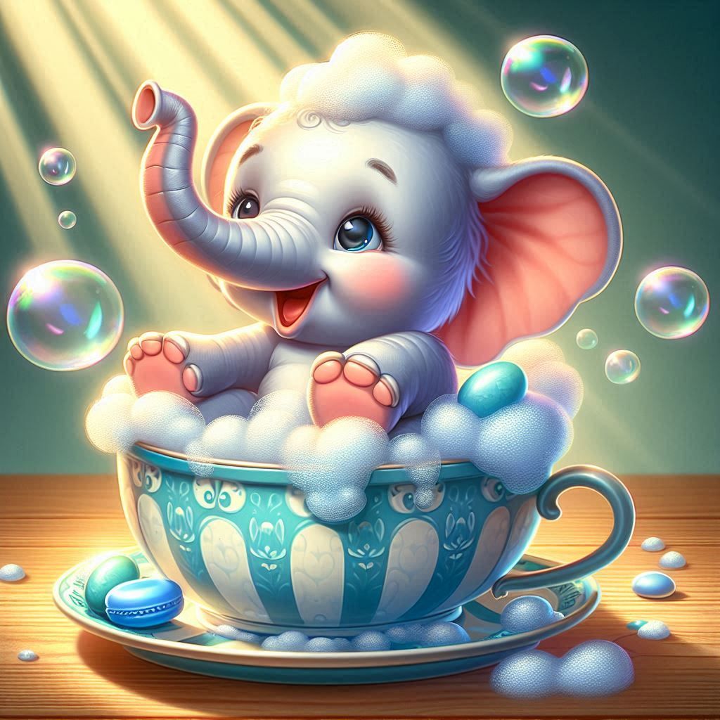 Baby elephant in his bath