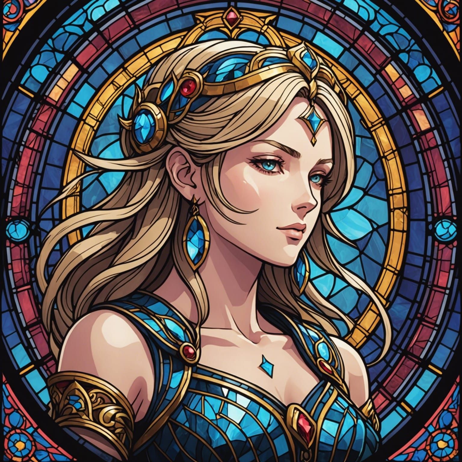 Rocker stained glass virgo goddess