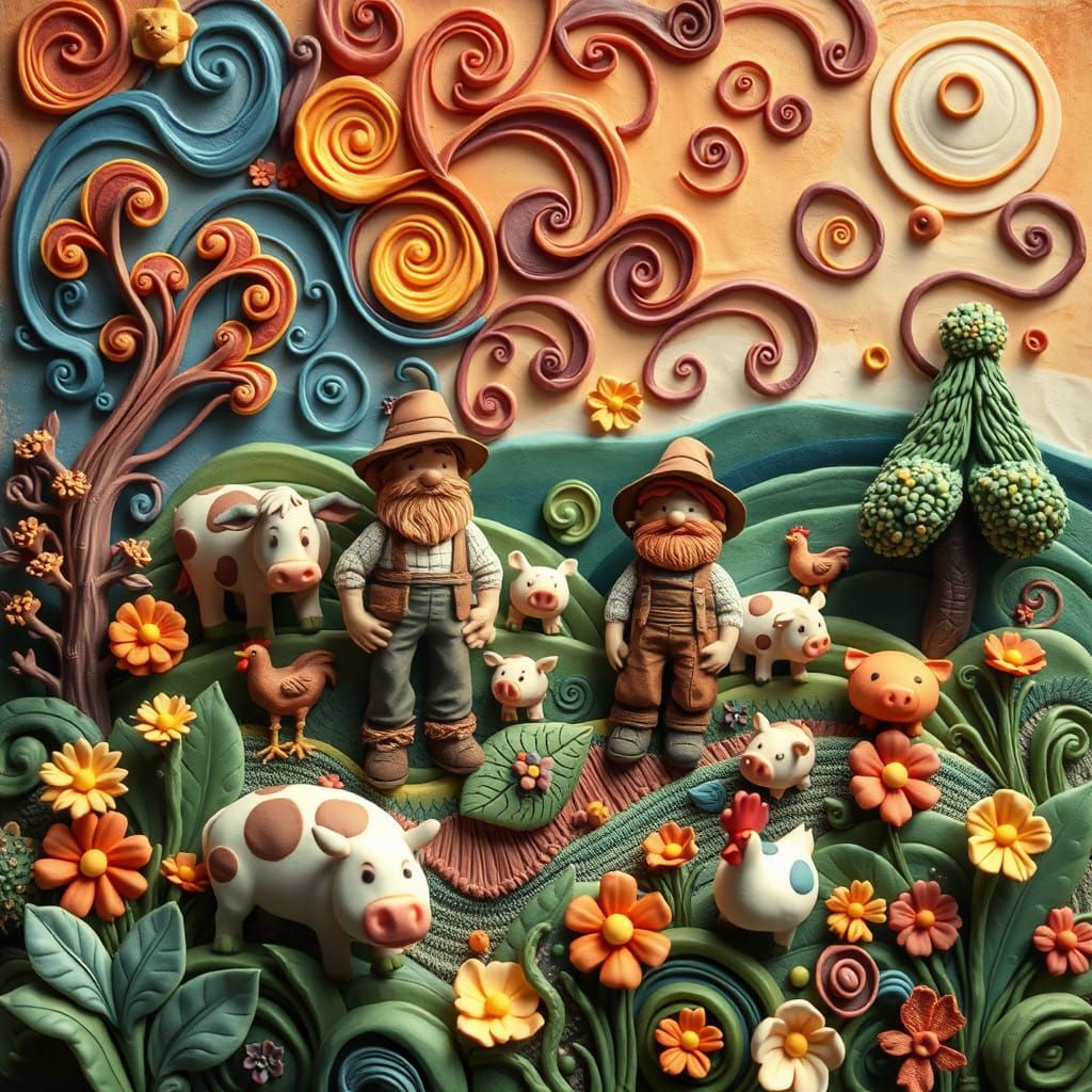 Very colorful farm made out of clay  by @HermionieSheHulkNinja