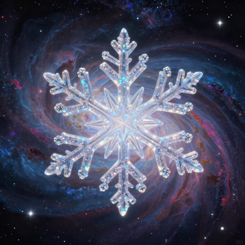 Cosmic Snowflake Art in Surrealist Style