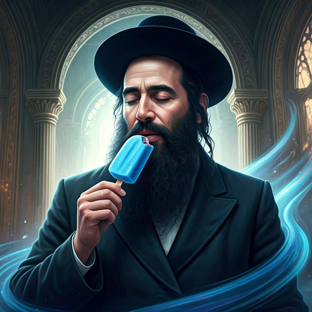 Man Savoring Ice Cream in Dystopian Futurism