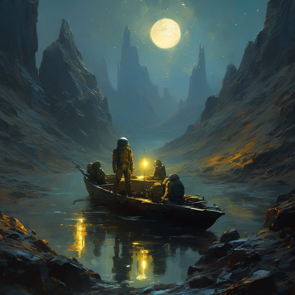 <lora:MJ6 Sci-Fi Aliens:1.0> Lunar Lullaby: A haunting alien melody sung by the moon, lulling weary travelers into a peaceful slumber benea...