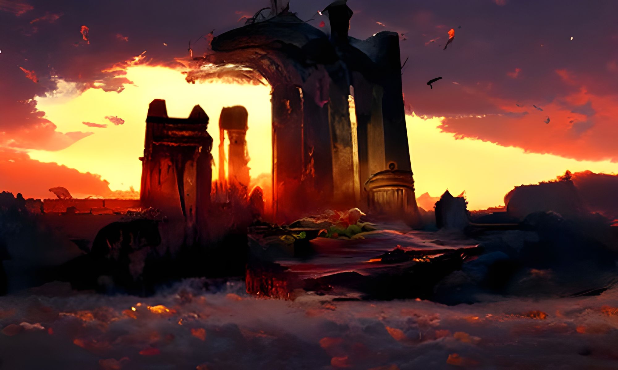 A Sunset Over An Ancient Ruins, Forgotten Magic Secrets Hidden Within ...