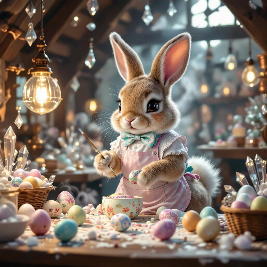 like a bunny running an egg-painting factory or riding a carrot-shaped vehicle.  by @Barabashka