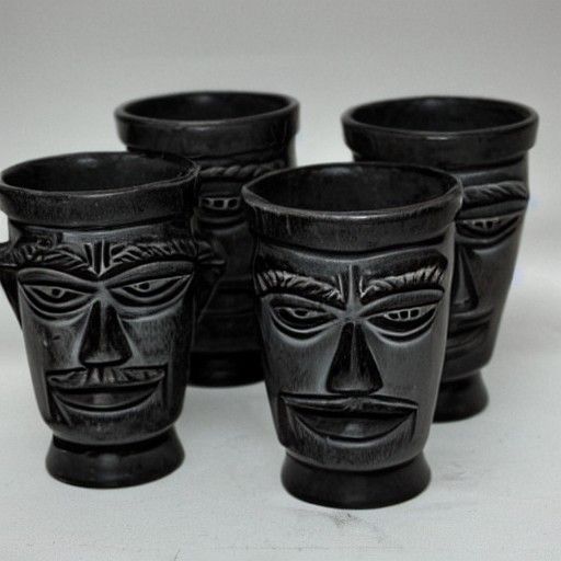 VINTAGE BLACK TIKI MUGS