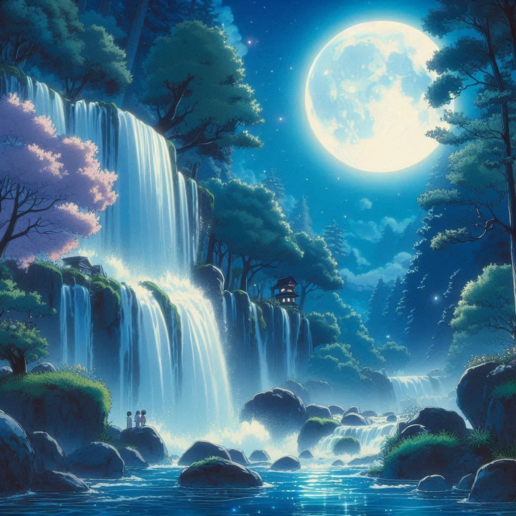 Ghibli Moonlit Waterfall