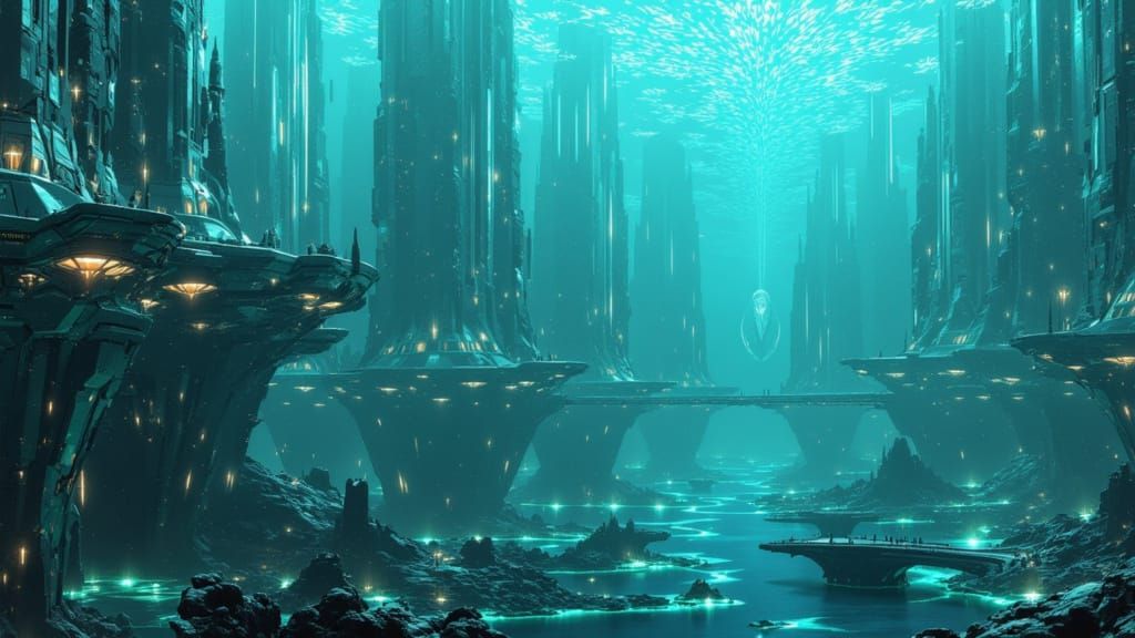 <lora:Skycity Architecture:1.0> underwater architecture