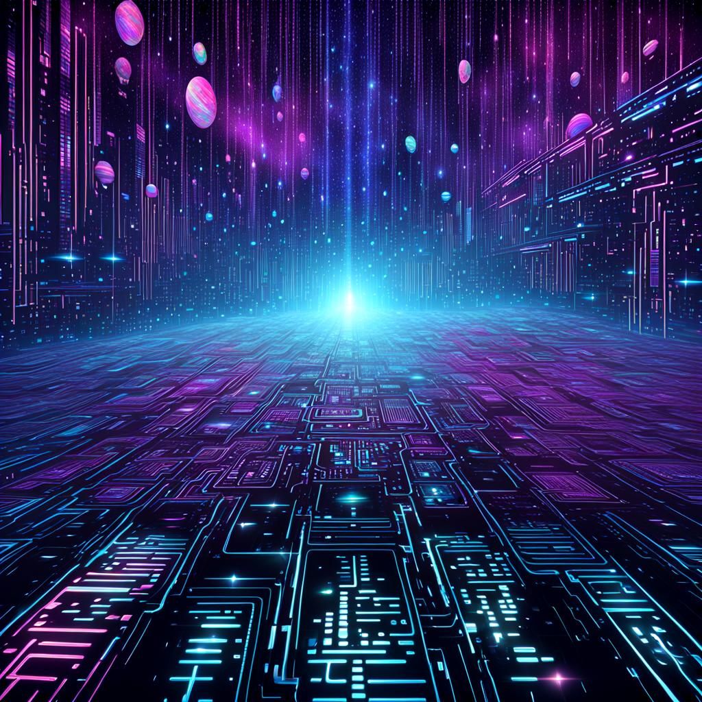 Binary Code Dream cyberpunk holographic galactic spiritual