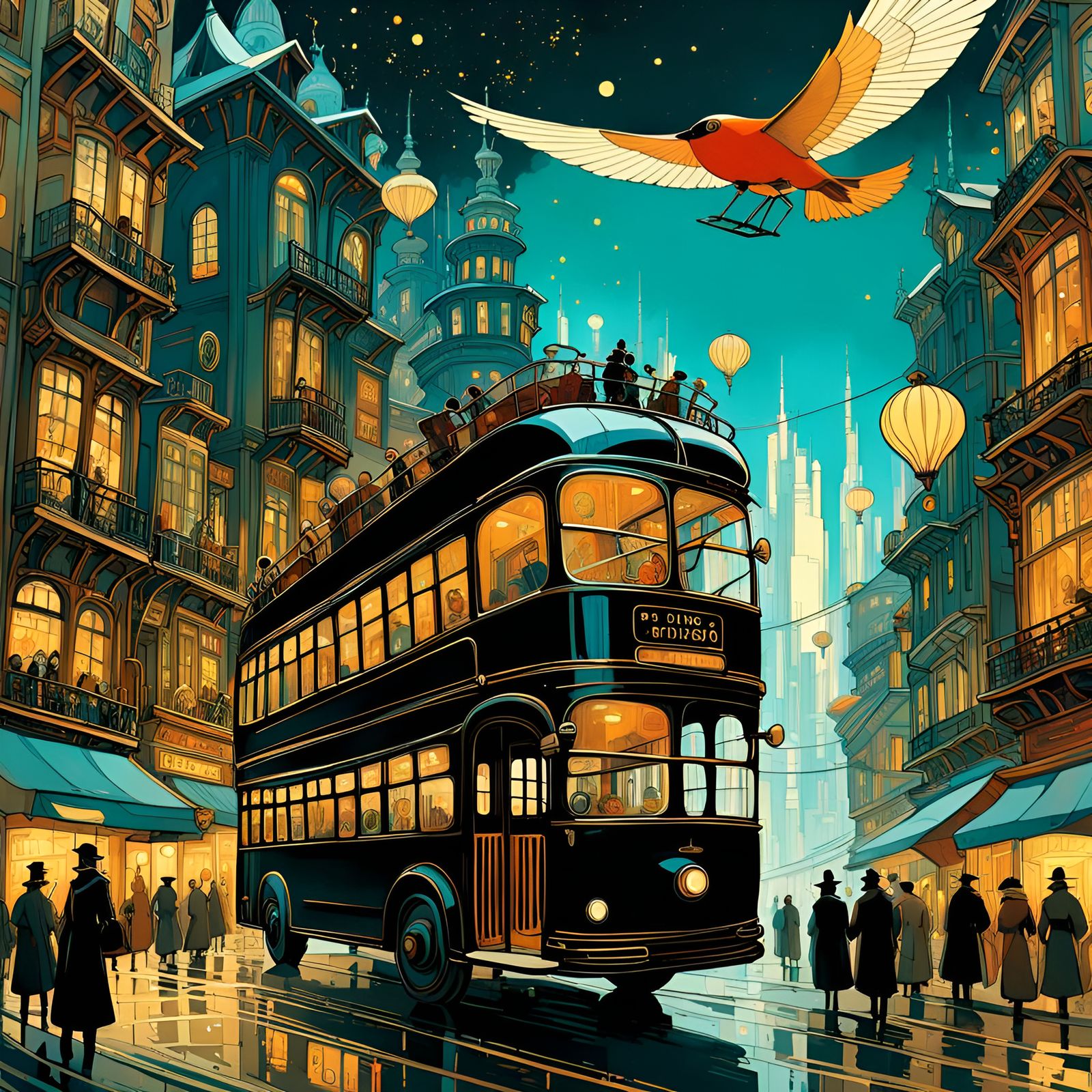 STEAMPUNK BUS on steampunk city  by @JustBubu