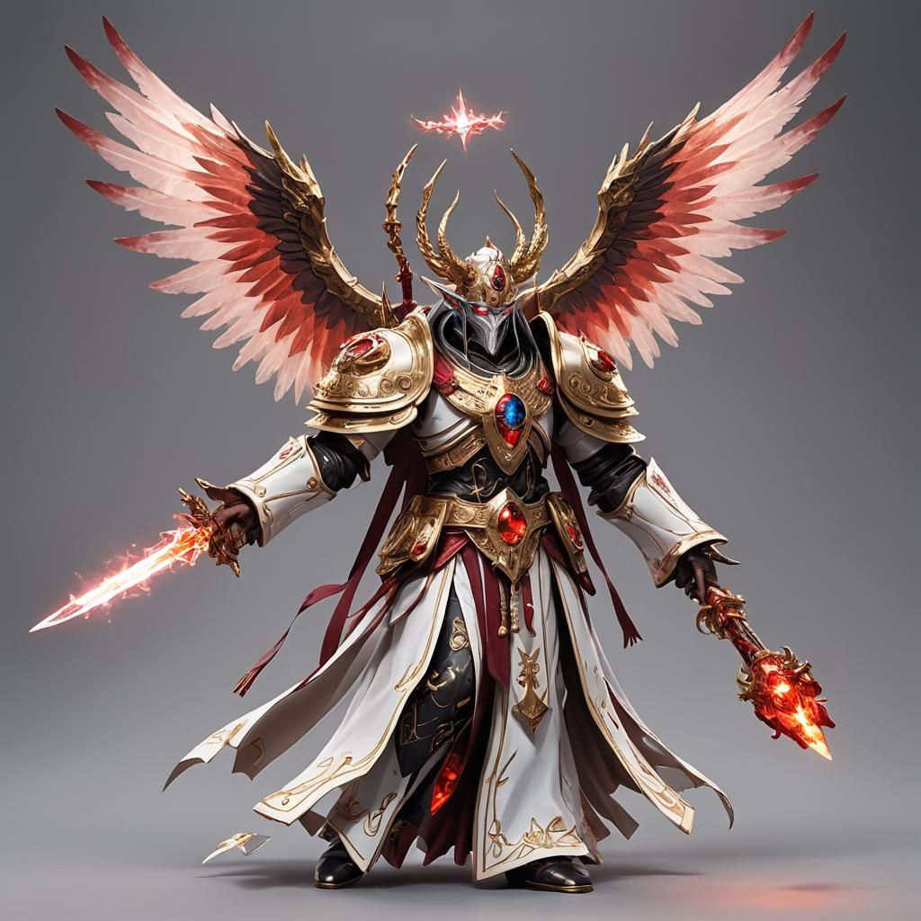 Divine priest of Hosts with crimson crystal flame wings