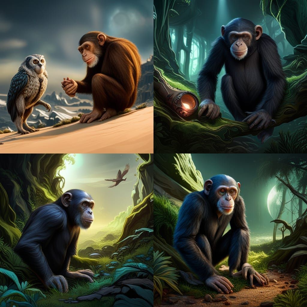 A chimpanzee mixed with an owl