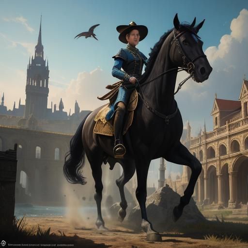 historic, city, woman, horse