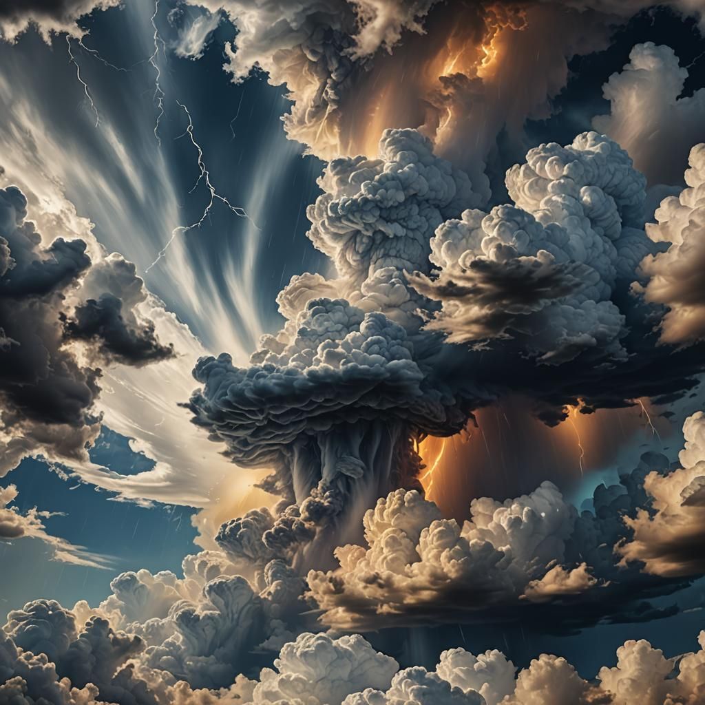 Vortex in the clouds raining dynamic lighting hyperrealism filmic ...