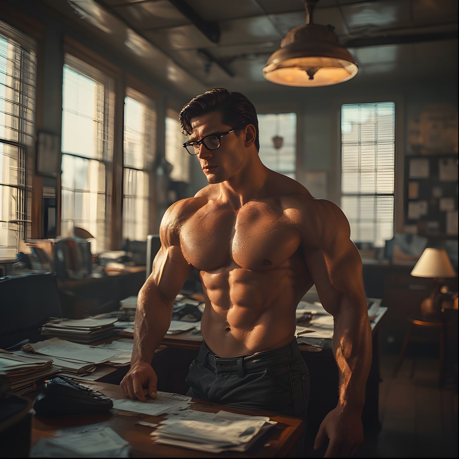 Clark Kent half-naked at the Daily Planet