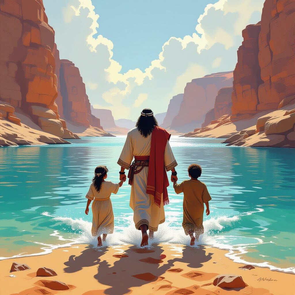 Biblical Exodus: Red Sea Parting with Family
