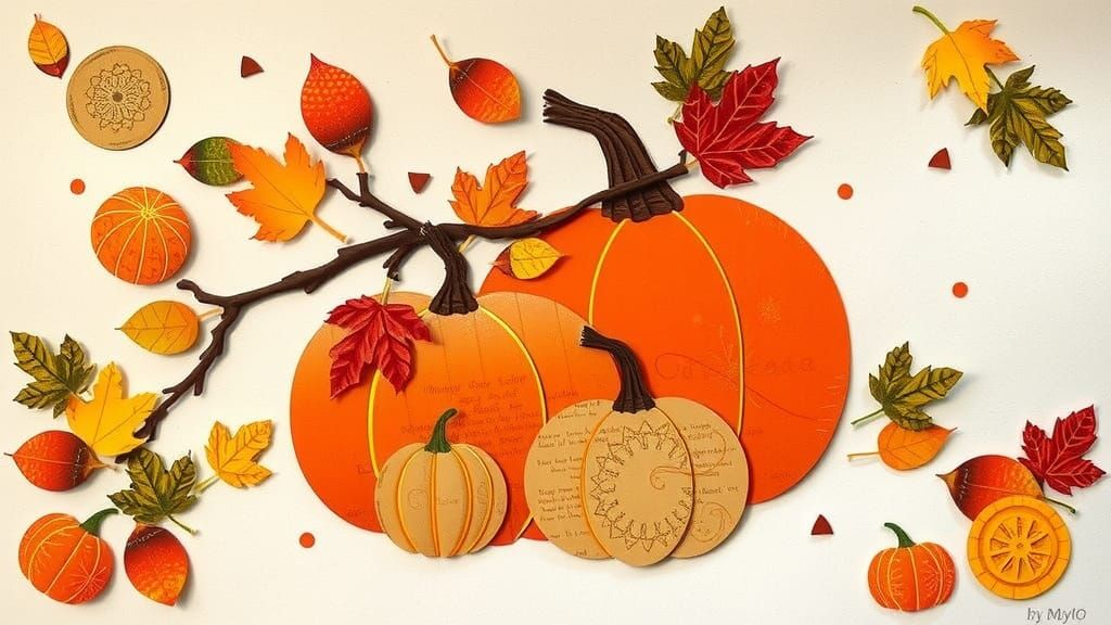 Fall Paper Collage Art with pumpkins