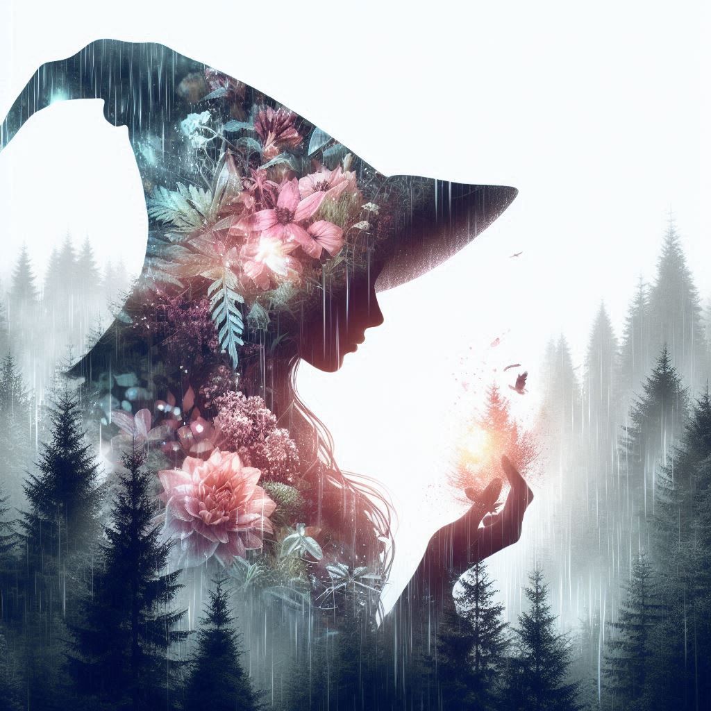 double exposure beautiful fantasy DALL-E 3 portrait landscap...