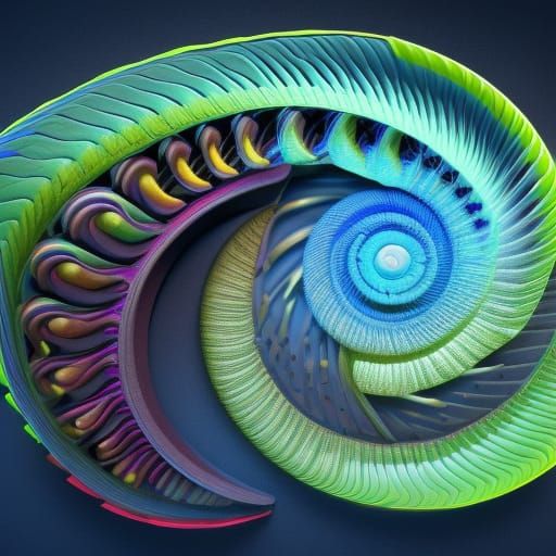 Imagine a multi-colorful Nautilus shell logarithmic spiral intricate ...