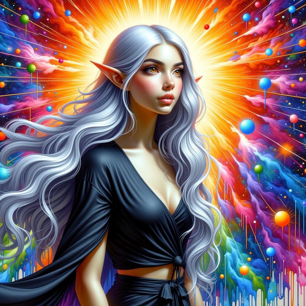 <lora:Acrylic Archive Fx:1.0>, Craft an imaginative acrylic painting with vibrant colors, holographic astral cosmic vibes, deep color contra...