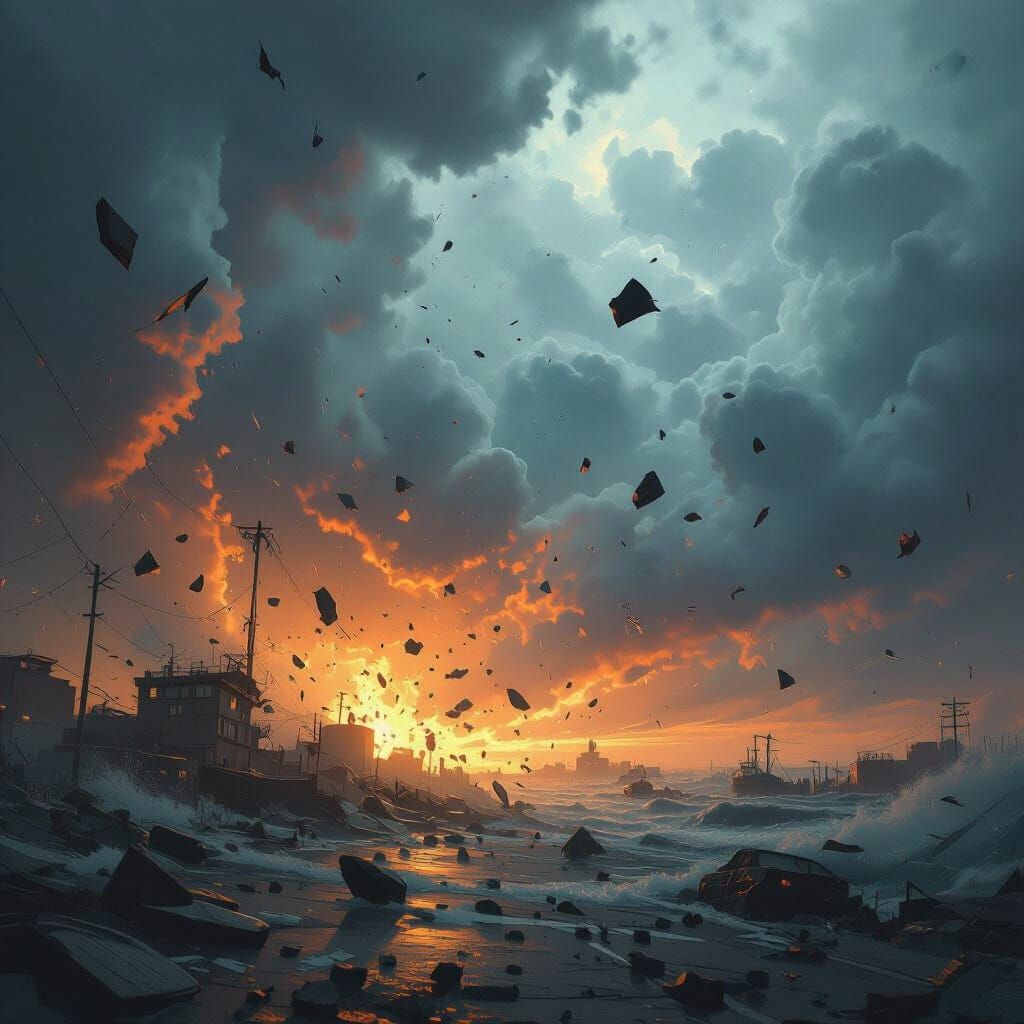 Hurricane Debris Swirls in Turbulent Sky