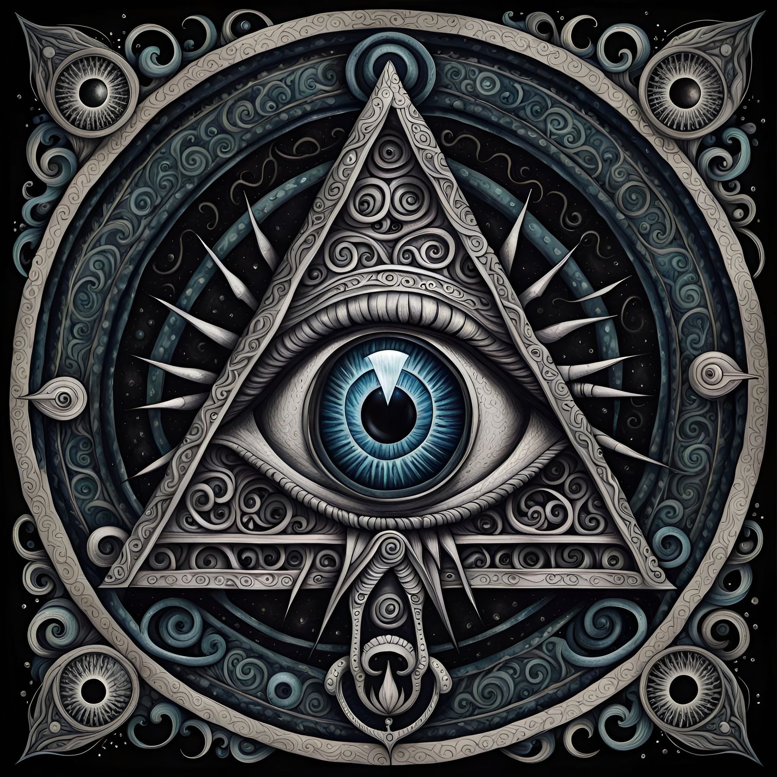 All Seeing Eye sigil gothic art folk art spiraling detailed complex ...