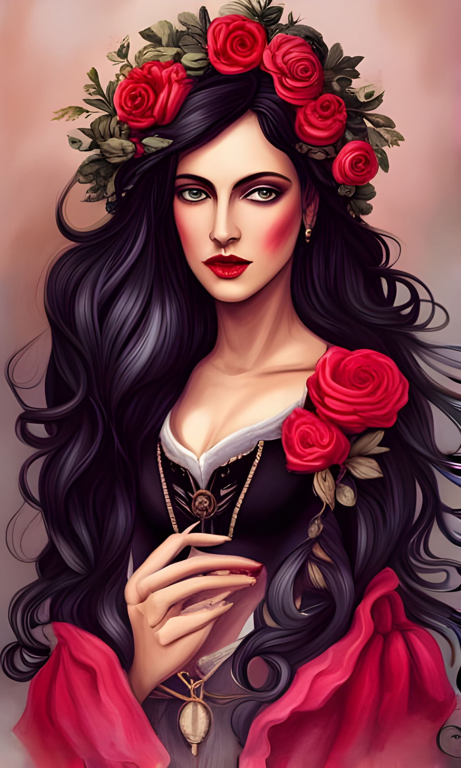 Portrait of beautiful Victorian punk woman with black hair, art by Aliez, fantasy art, renaissance painting, concept art...