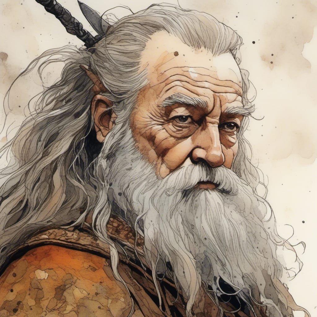 A minimalist close-up portrait of King Théoden from Lord of the rings ...