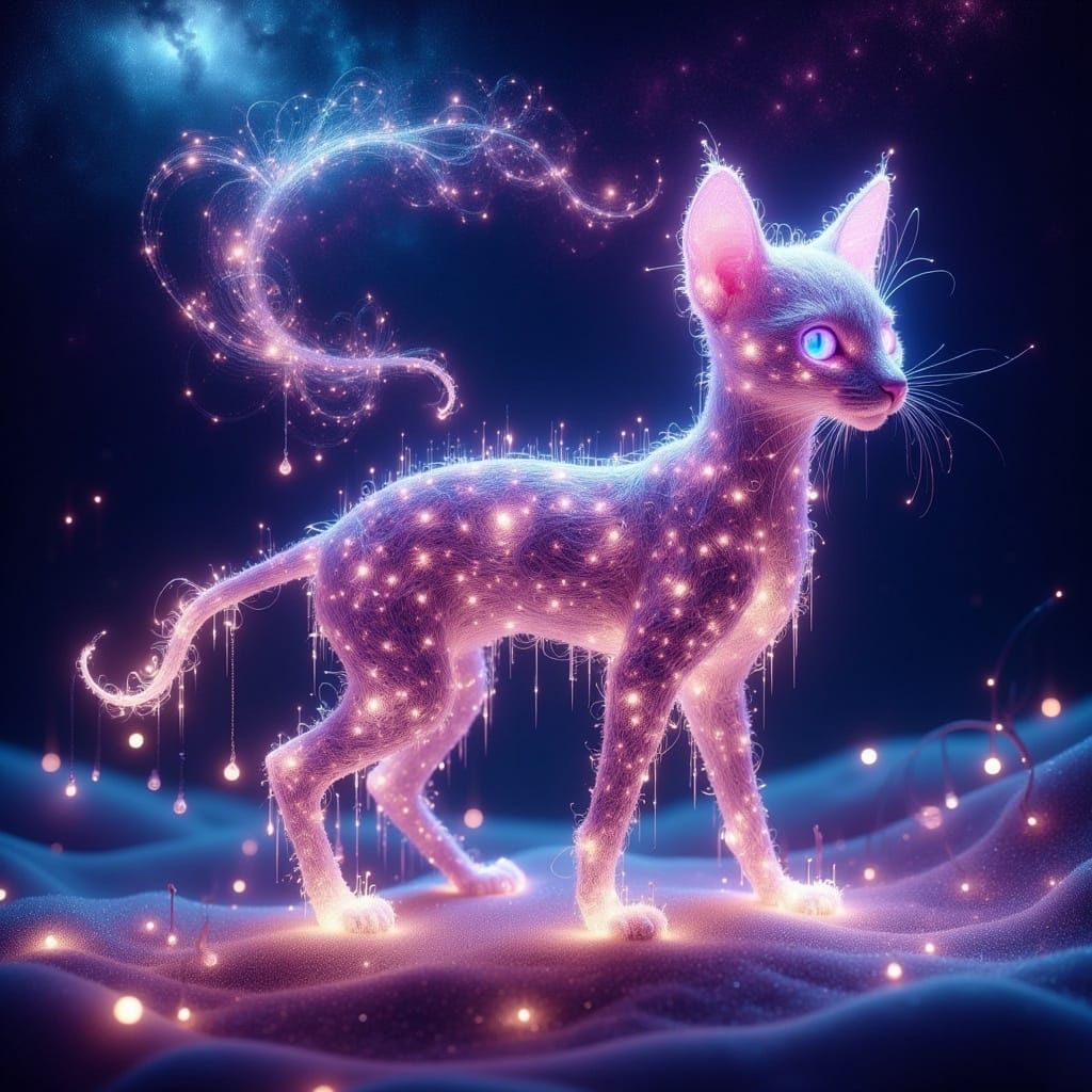<lora:Fairy Lights:1.0> Adorable cat made out of space and stars.