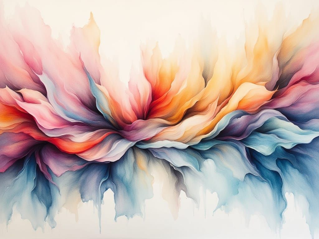 Impressionist Abstract Ink Painting with Floral Forms