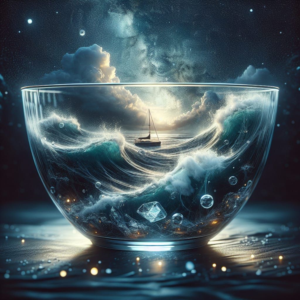 Glass bowl with  wild ocean inside