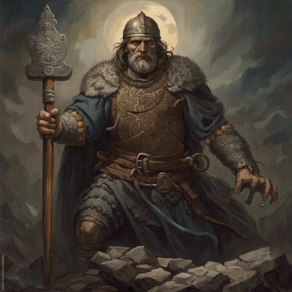 Slavic Hero from VIII century. Warrior with a hammer-shaped talisman on ...