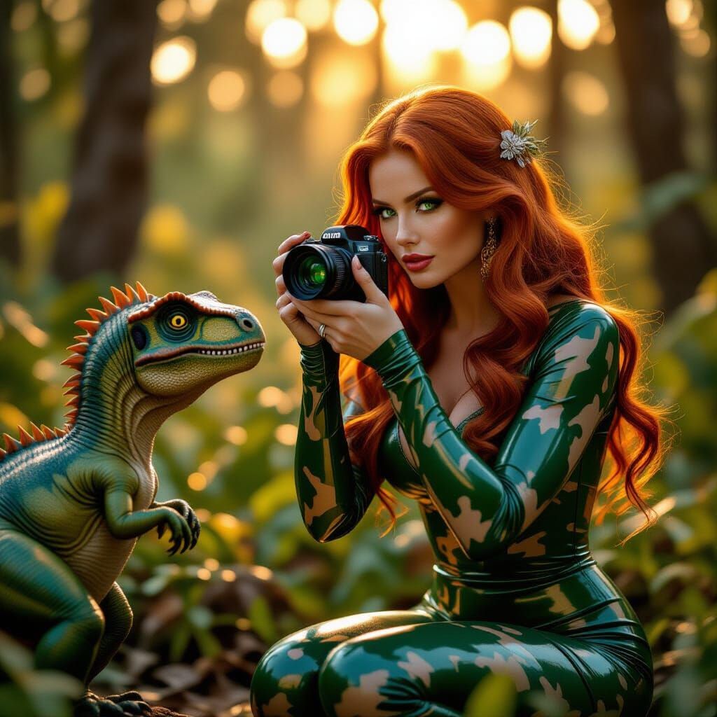 steampunk woman scientist taking a picture of her new creation - Start Image 1