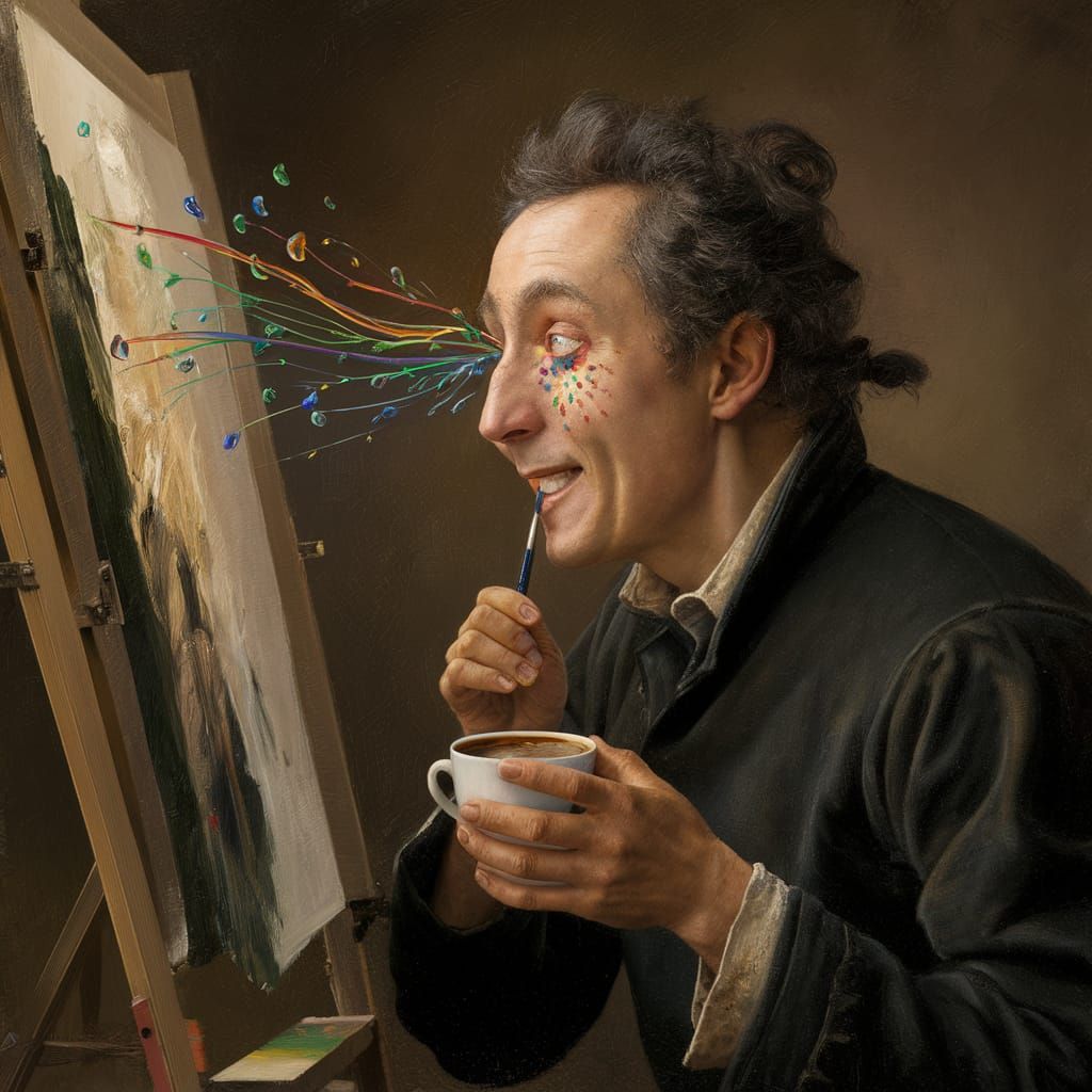 the artist creates a masterpiece Botticelli painting with ra...