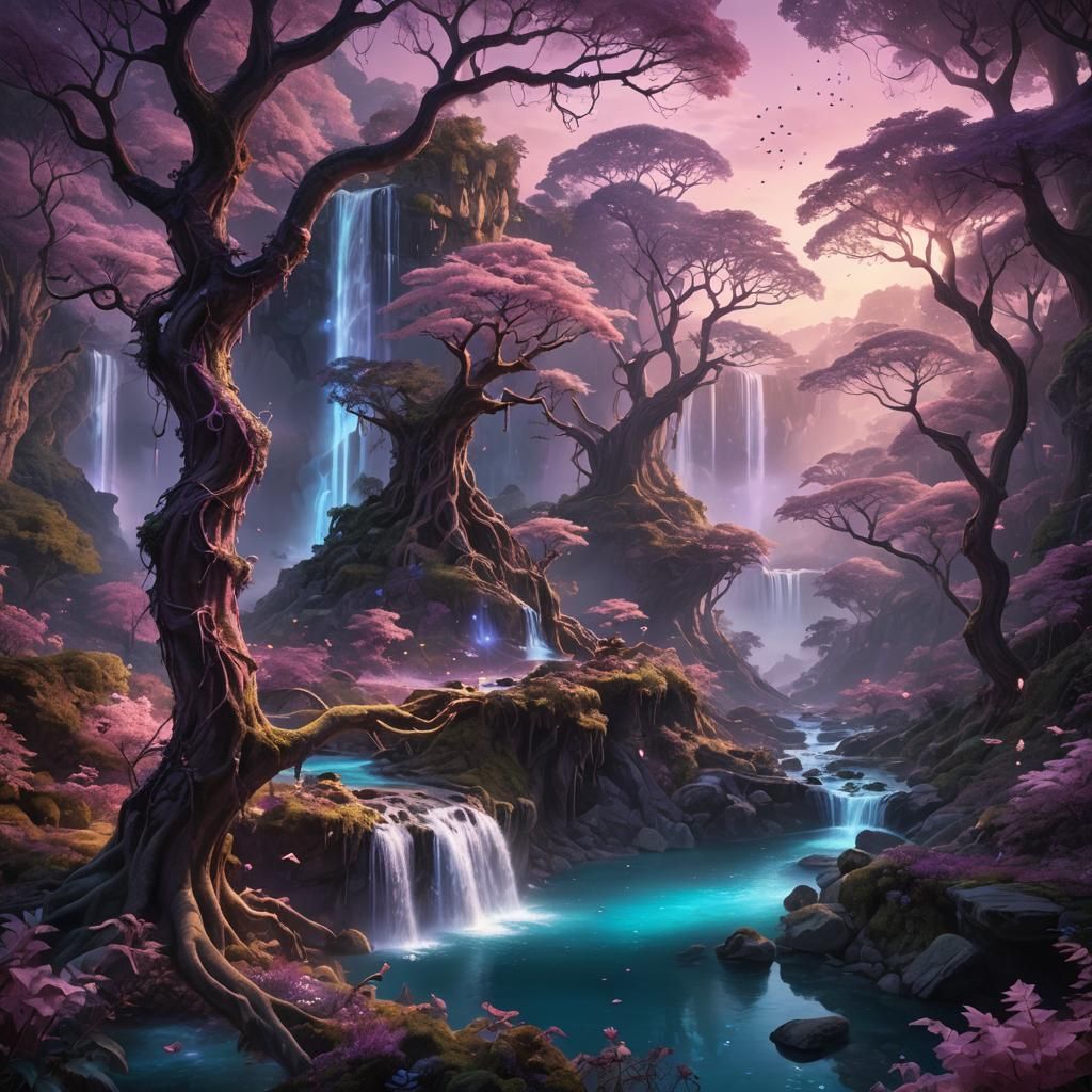 Enchanted Bioluminescent Forest at Twilight