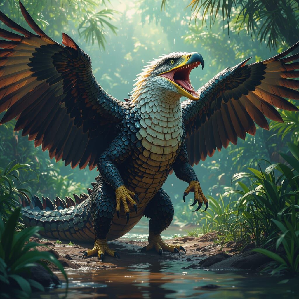 fuse a crocodile with a eagle and dont give the hybrid wings